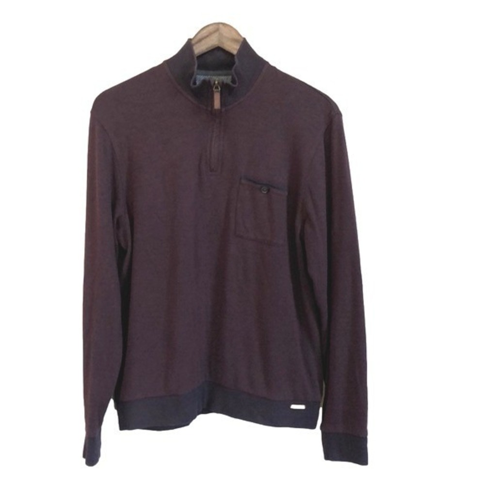 TED BAKER‎ Men's Large Maroon Quarter Zip Long Sleeve Pullover Sweatshirt